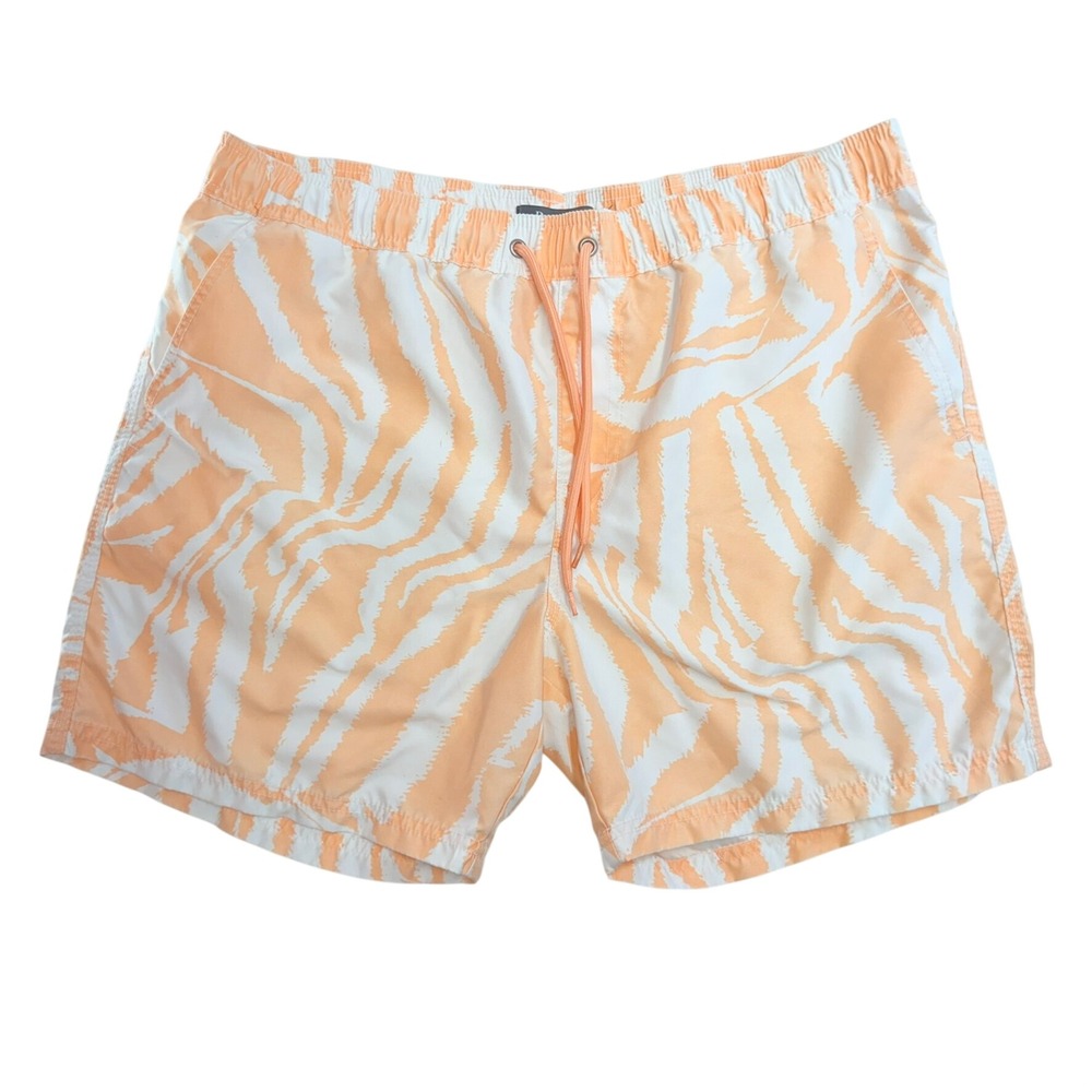 Cotton On Beach Shorts Mens Large Orange Zebra Print Recycled Swim Trunks